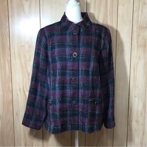 TanJay Vintage 90s Retro Plaid Tweed Collared Blazer Pea Coat 18